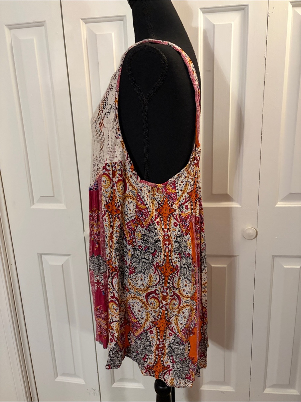 Free People Cream Lace & Pink Orange Patchwork Mini Dress - Picture 3 of 9
